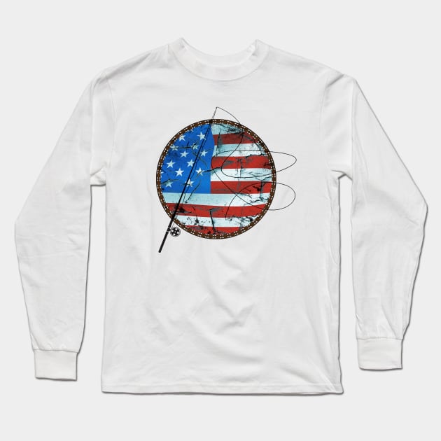 Vintage-Themed American Flag Fishing Tee Long Sleeve T-Shirt by BaronBoutiquesStore